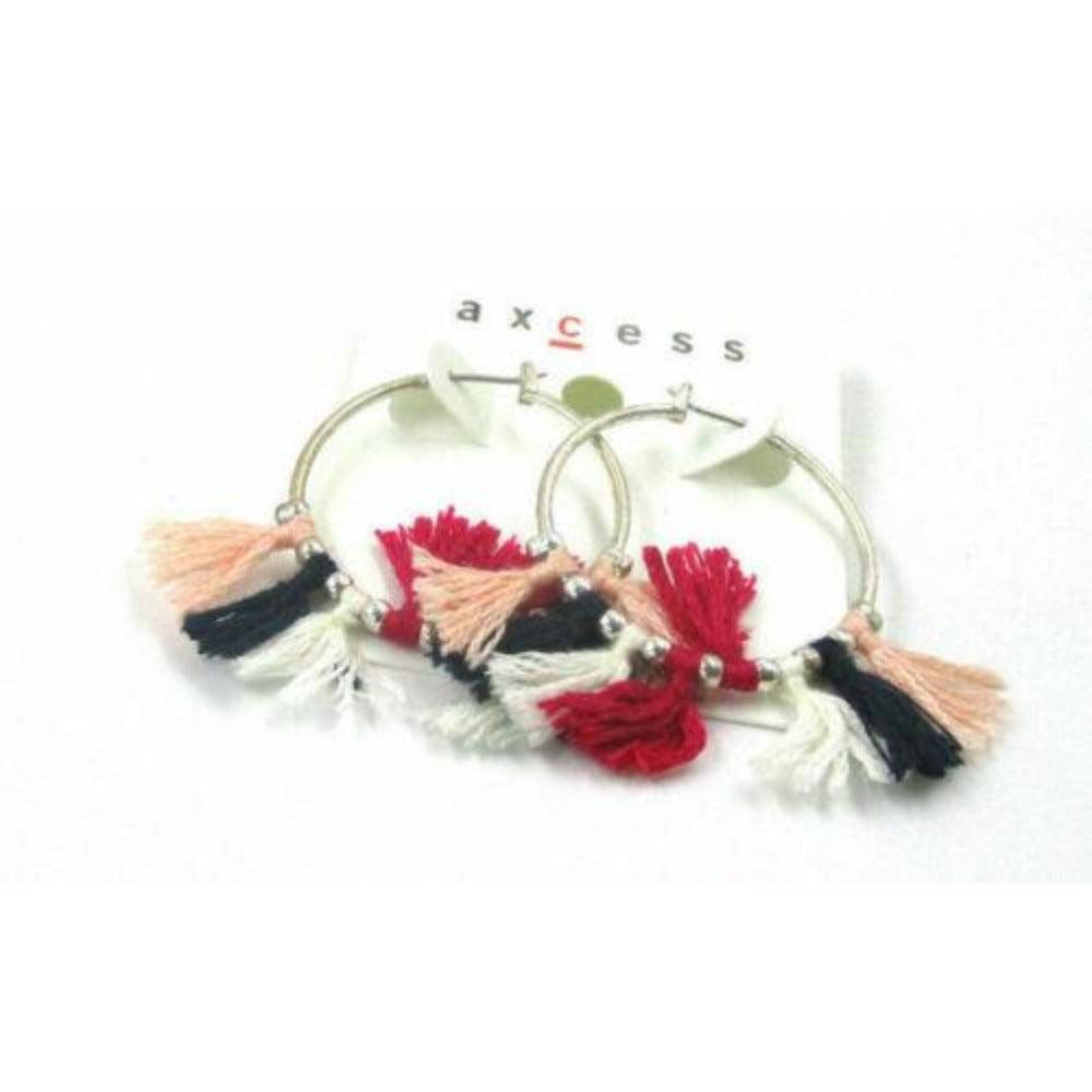 Silver Hoops Multi-Color Boho Tassel Fringe Earrings-Earring-SPARKLE ARMAND