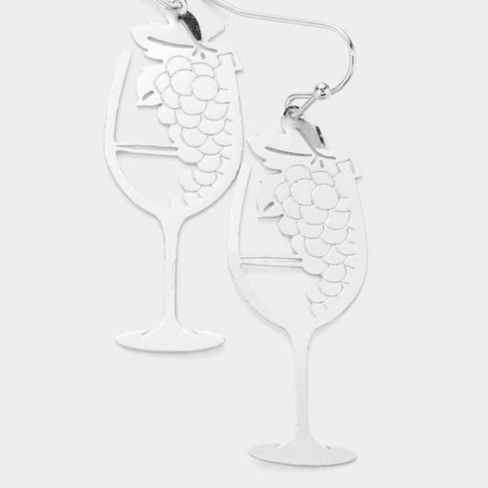 Silver Tone Grape Champagne Dangle Earrings-Earring-SPARKLE ARMAND