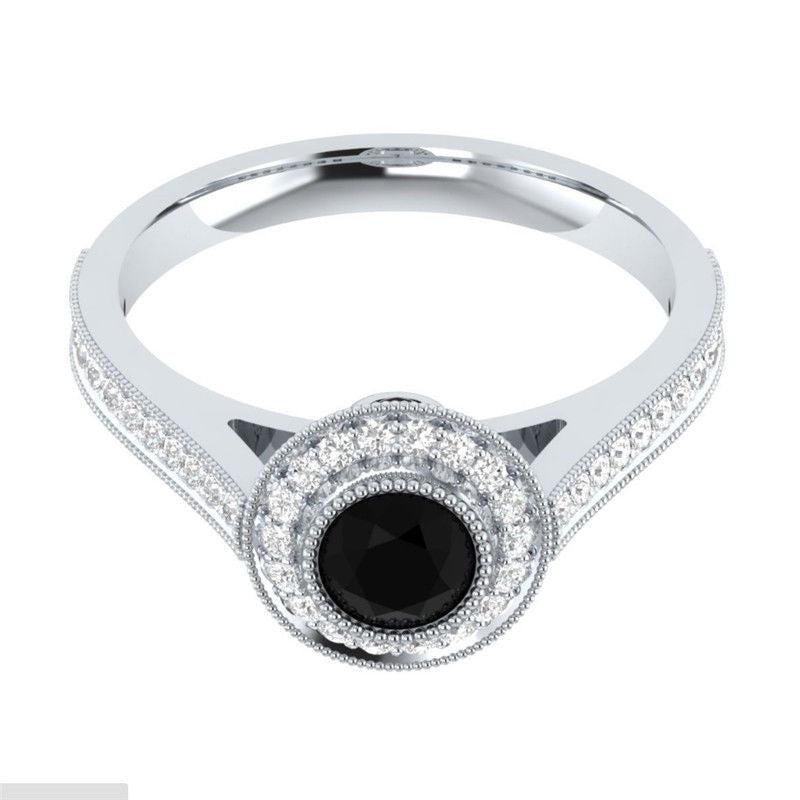 Simulated Black & White Sapphire 1.35ct Silver Plated Ring Size 6-Ring-SPARKLE ARMAND