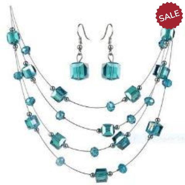 Sky Blue Acrylic Multi-Layer Square Earring & Necklace Set-Necklace-SPARKLE ARMAND