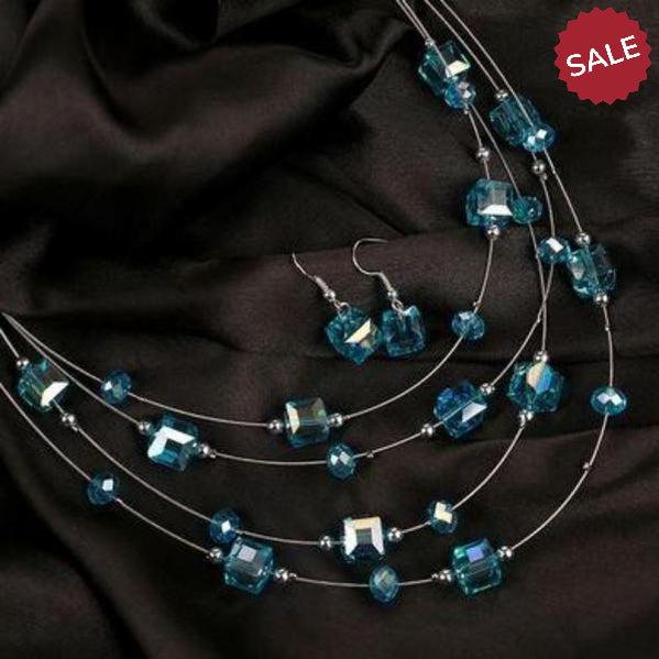 Sky Blue Acrylic Multi-Layer Square Earring & Necklace Set-Necklace-SPARKLE ARMAND