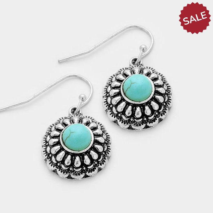 Small Round Turquoise Antique Silver Earrings