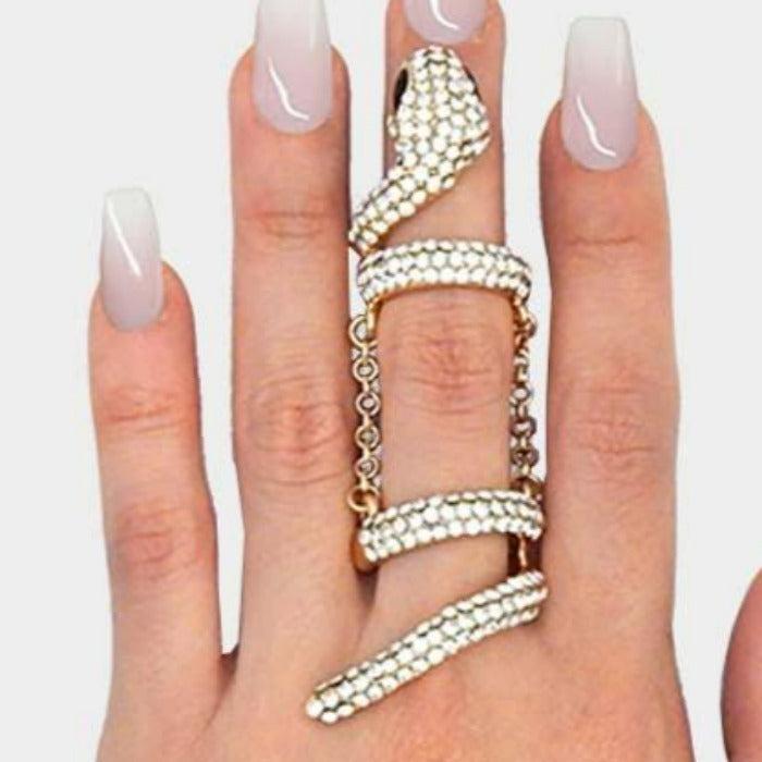 Snake Clear Crystal Pave Gold Stretch Ring
