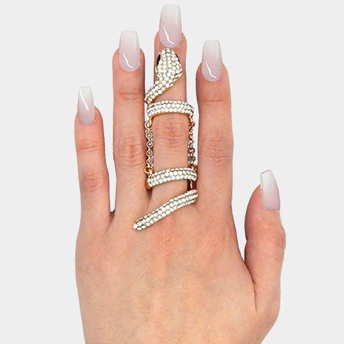 Snake Clear Crystal Pave Gold Stretch Ring