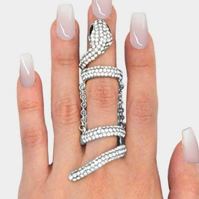 Snake Clear Crystal Pave Rhodium Stretch Ring