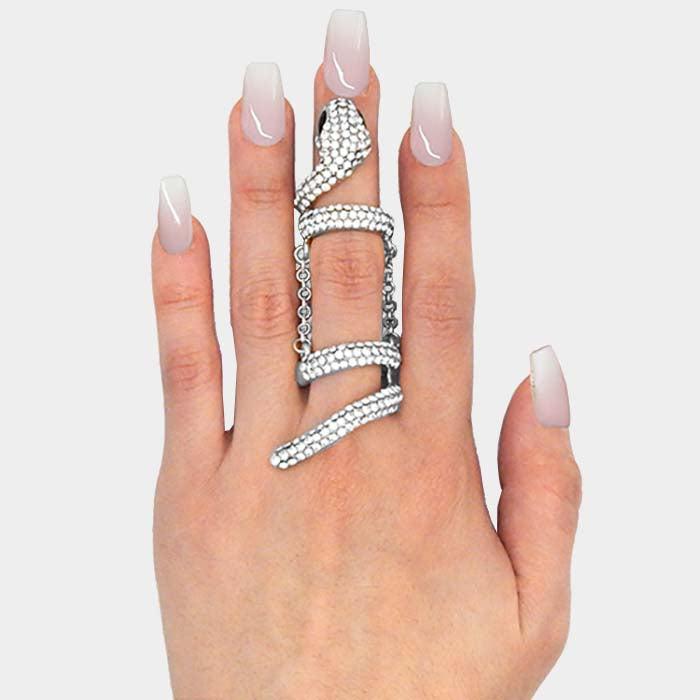 Snake Clear Crystal Pave Rhodium Stretch Ring
