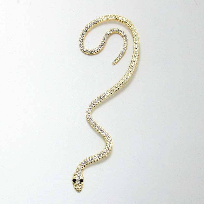 Snake Ear Cuff Rhinestone Embellished Gold Metal Earrings