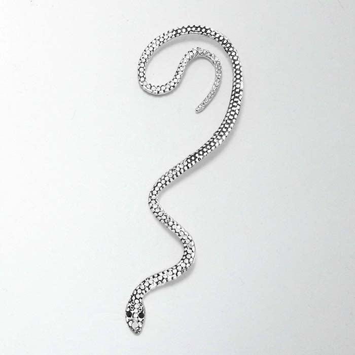 Snake Ear Cuff Rhinestone Embellished Silver Metal Earrings