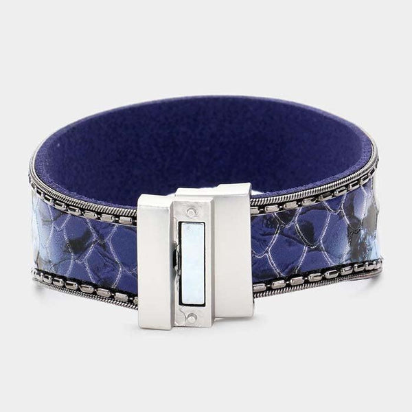 Snake Skin Patterned Faux Leather Magnetic Bracelet