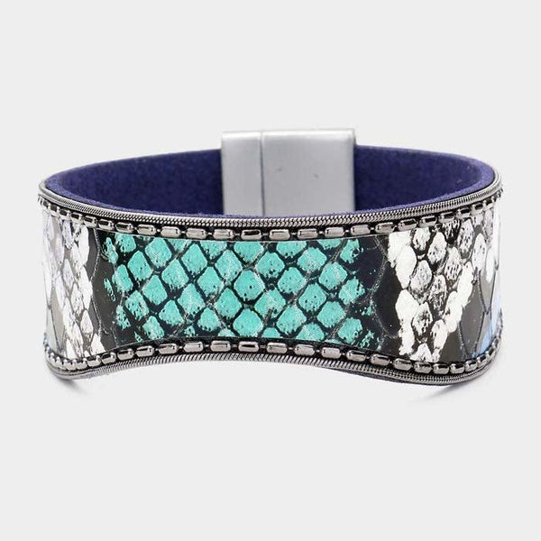 Snake Skin Patterned Faux Leather Magnetic Bracelet