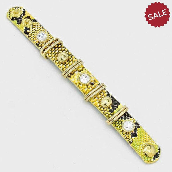 Snake Skin Yellow Studded Metal Hoop Bracelet