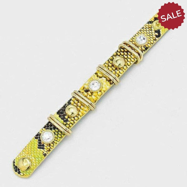 Snake Skin Yellow Studded Metal Hoop Bracelet