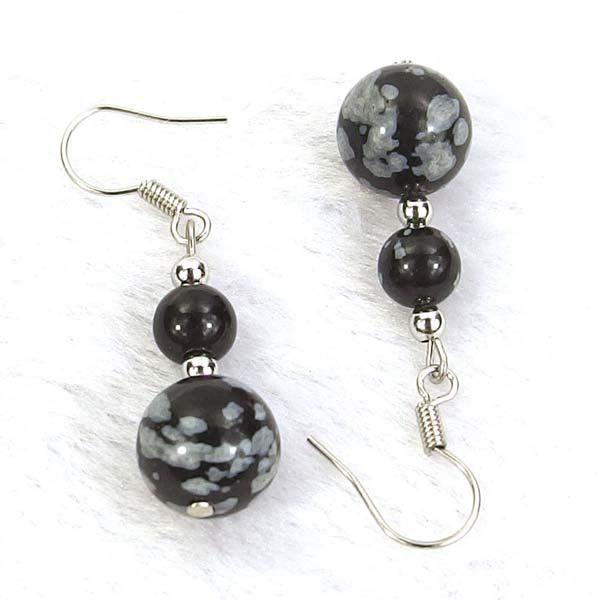 Snowflake Jasper Natural Gemstone Silver Earrings