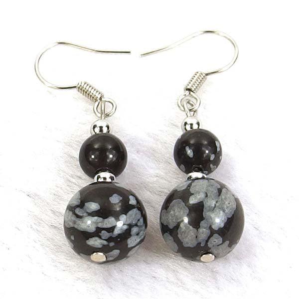 Snowflake Jasper Natural Gemstone Silver Earrings