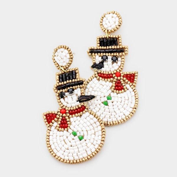 Snowman Seed Bead Earrings by Treasure Jewelry