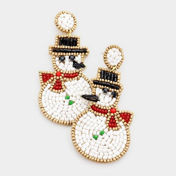 Snowman Seed Bead Earrings by Treasure Jewelry