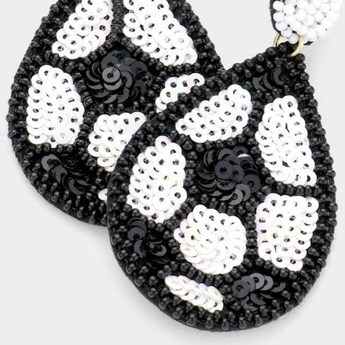 Soccer Seed Bead Felt Back Earrings-Earring-SPARKLE ARMAND