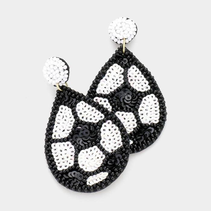 Soccer Seed Bead Felt Back Earrings-Earring-SPARKLE ARMAND