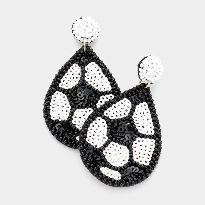 Soccer Seed Bead Felt Back Earrings-Earring-SPARKLE ARMAND