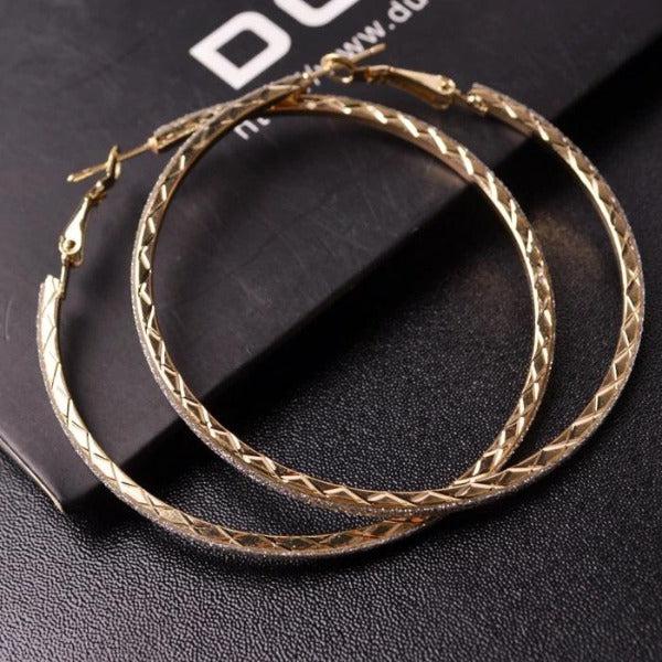 Sparkly Gold Tone Hoop Earrings 2.25"