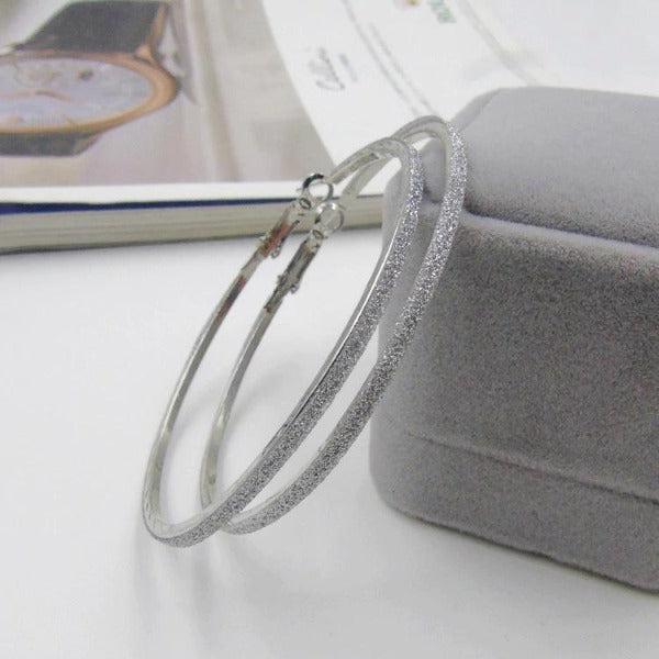 Sparkly Silver Tone Hoop Earrings 2.25"