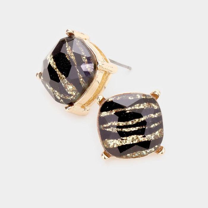 Square Zebra Stone Stud Earrings by ITS sense