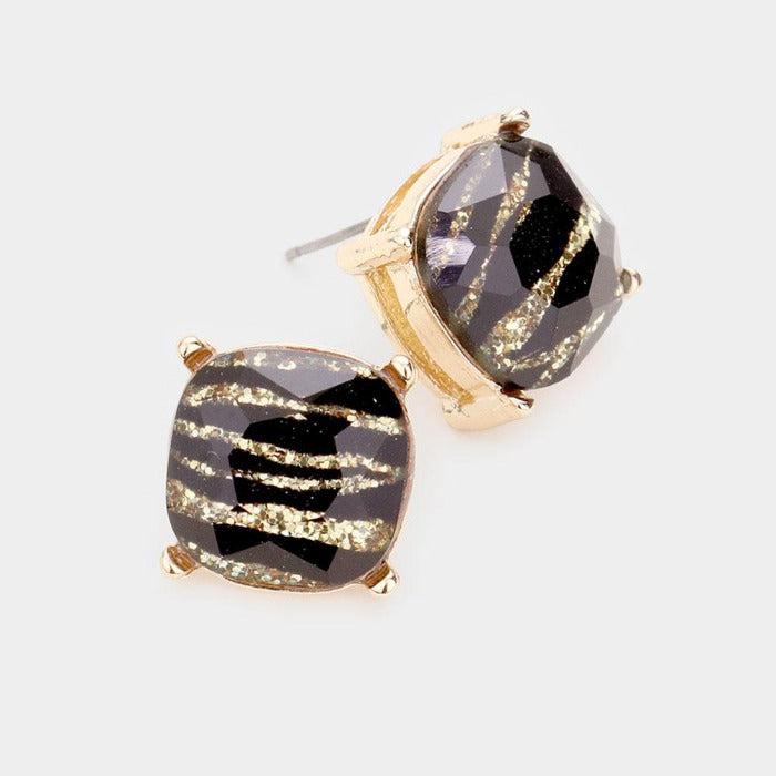 Square Zebra Stone Stud Earrings by ITS sense