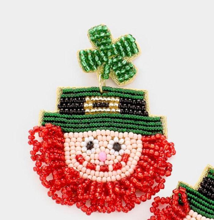 St. Patrick's Day Irish Man Seed Bead Earrings by Treasure Jewelry