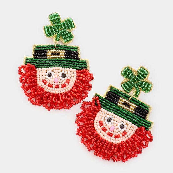 St. Patrick's Day Irish Man Seed Bead Earrings by Treasure Jewelry