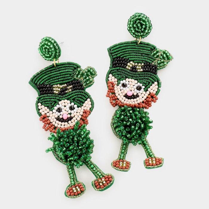 St. Patrick's Day Seed Bead Earrings by Treasure Jewelry