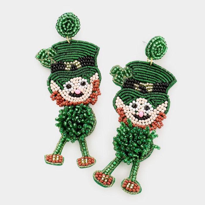 St. Patrick's Day Seed Bead Earrings by Treasure Jewelry