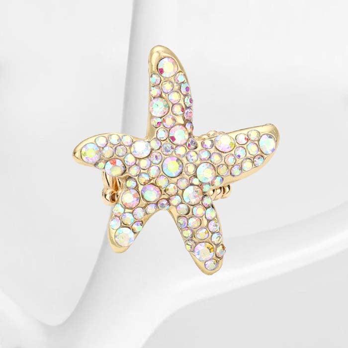 Starfish Bubble Abalone Stone Embellished Gold Stretch Ring