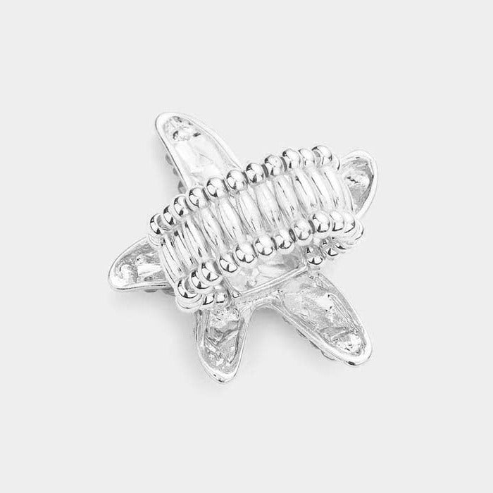 Starfish Bubble Abalone Stone Embellished Silver Stretch Ring