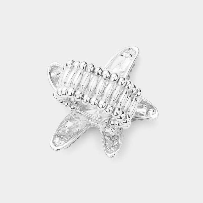 Starfish Bubble Clear Stone Embellished Silver Stretch Ring