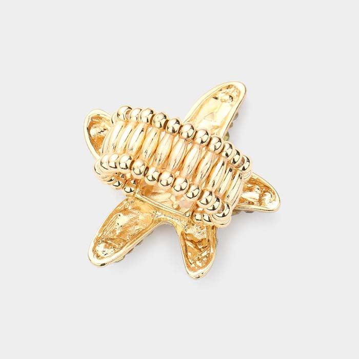 Starfish Bubble Green Stone Embellished Gold Stretch Ring