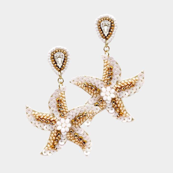 Starfish Ivory Seed Bead Earrings