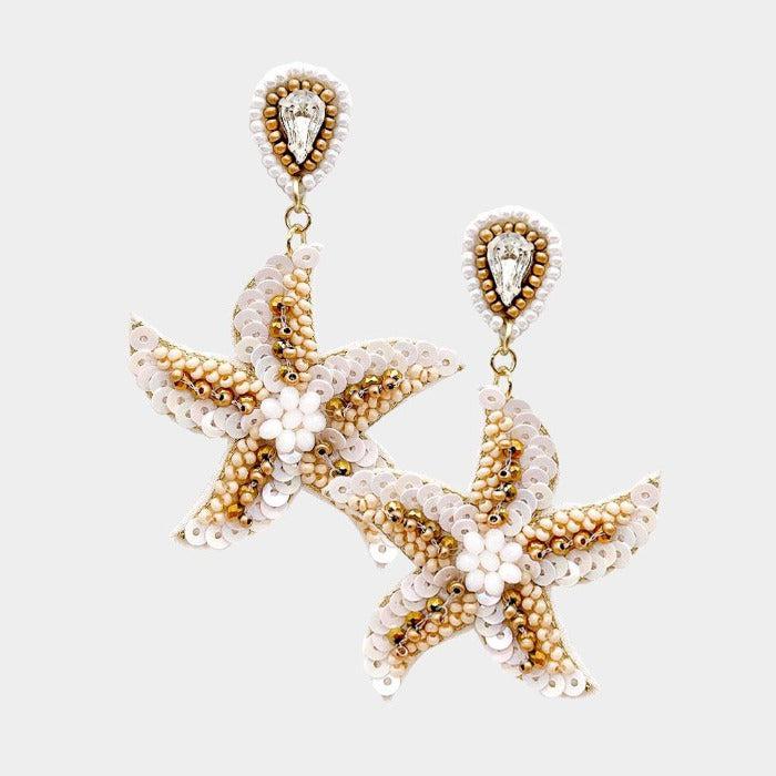 Starfish Ivory Seed Bead Earrings