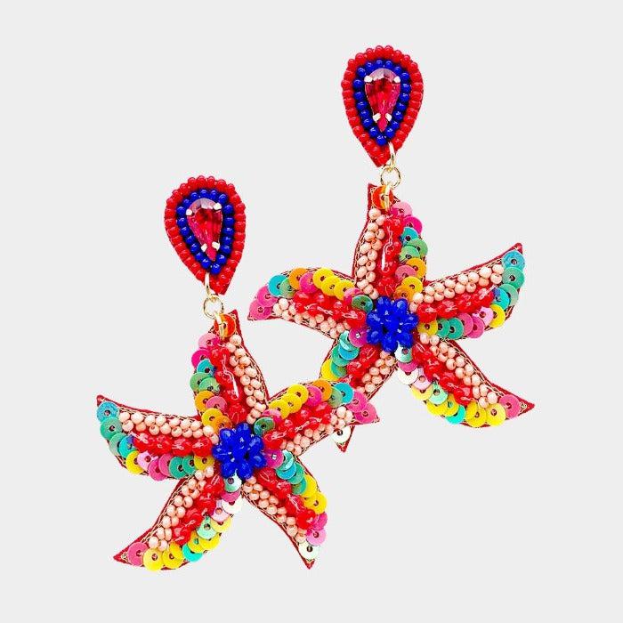 Starfish Multi Color Seed Bead Earrings