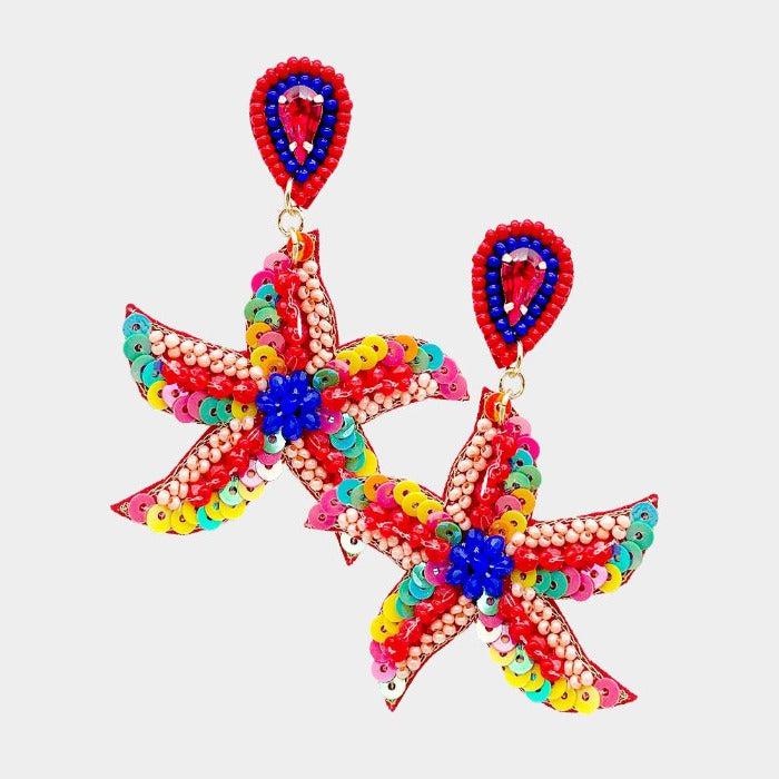 Starfish Multi Color Seed Bead Earrings