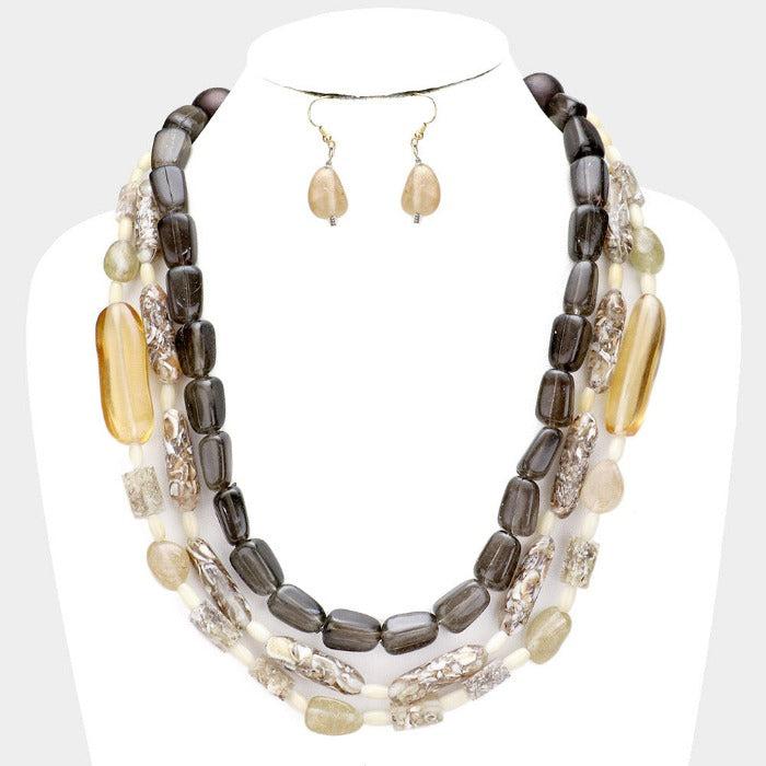 Statement Bead Resin Chunky Rock Layered Toggle Necklace Set