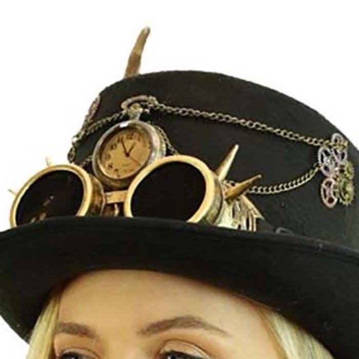 Steampunk Feather Watch Goggle Hat