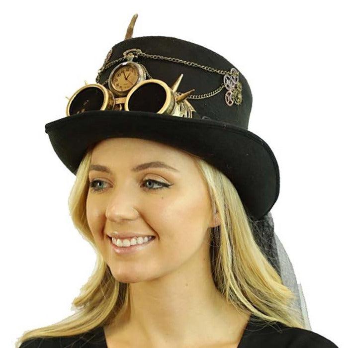 Steampunk Feather Watch Goggle Hat