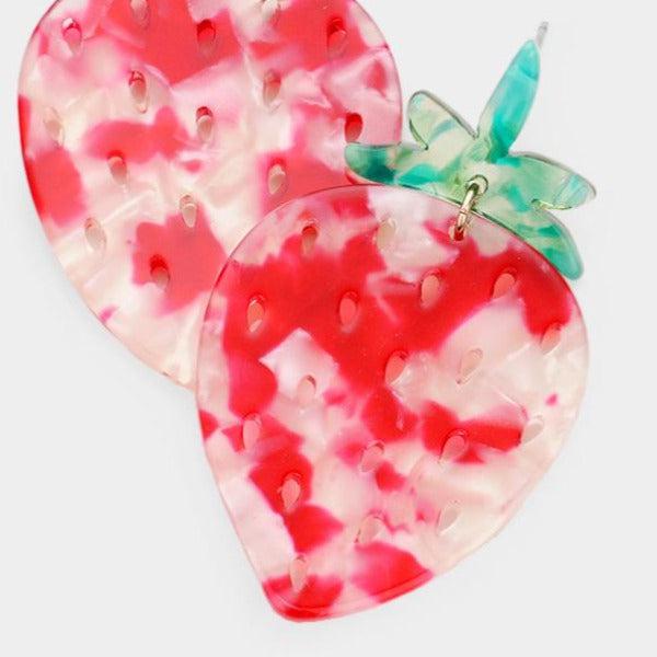 Strawberry Celluloid Acetate Earrings-Earring-SPARKLE ARMAND