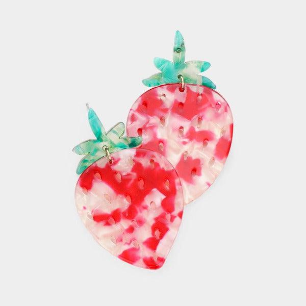 Strawberry Celluloid Acetate Earrings-Earring-SPARKLE ARMAND
