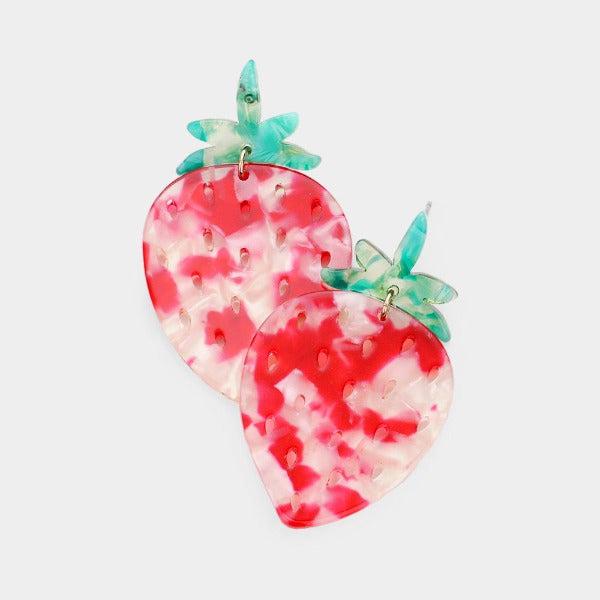 Strawberry Celluloid Acetate Earrings-Earring-SPARKLE ARMAND