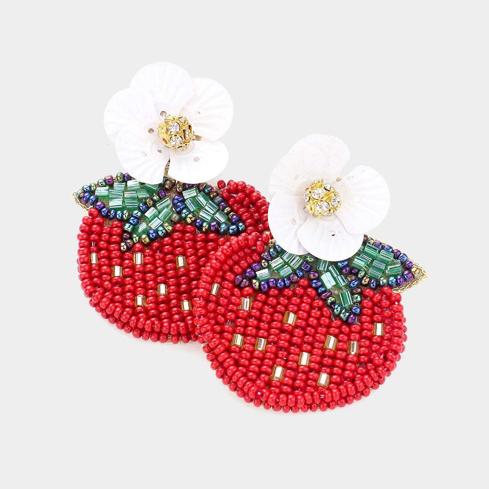 Strawberry Flower Seed Bead Earrings-Earring-SPARKLE ARMAND