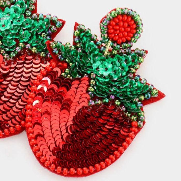 Strawberry Sequin Felt Back Earrings-Earring-SPARKLE ARMAND