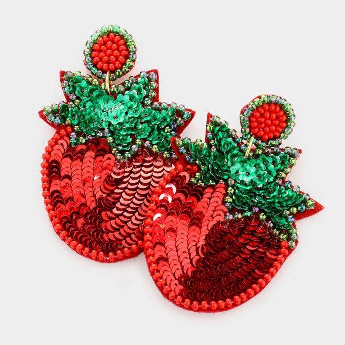 Strawberry Sequin Felt Back Earrings-Earring-SPARKLE ARMAND