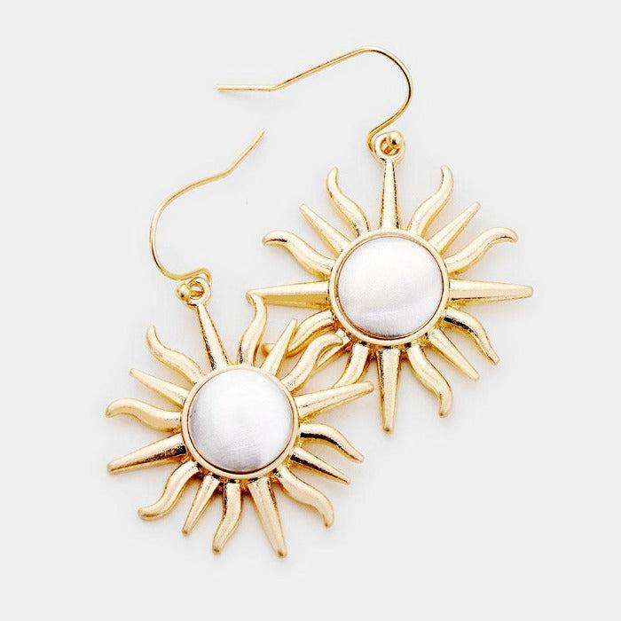 Sun Two Tone Dangle Earrings-Earring-SPARKLE ARMAND