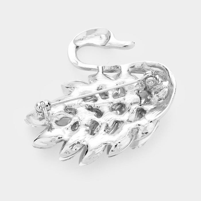 Swan Clear Marquise Crystal Silver Pin Brooch